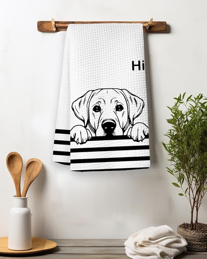 Hi Labrador Waffle Kitchen Towels, Gifts for Labrador Lovers Moms Dish Tea Towels for Kitchen, Dog Lover Gifts Decorative Hand Towels for Bathroom Guest Room Decor, 16x24 Inch