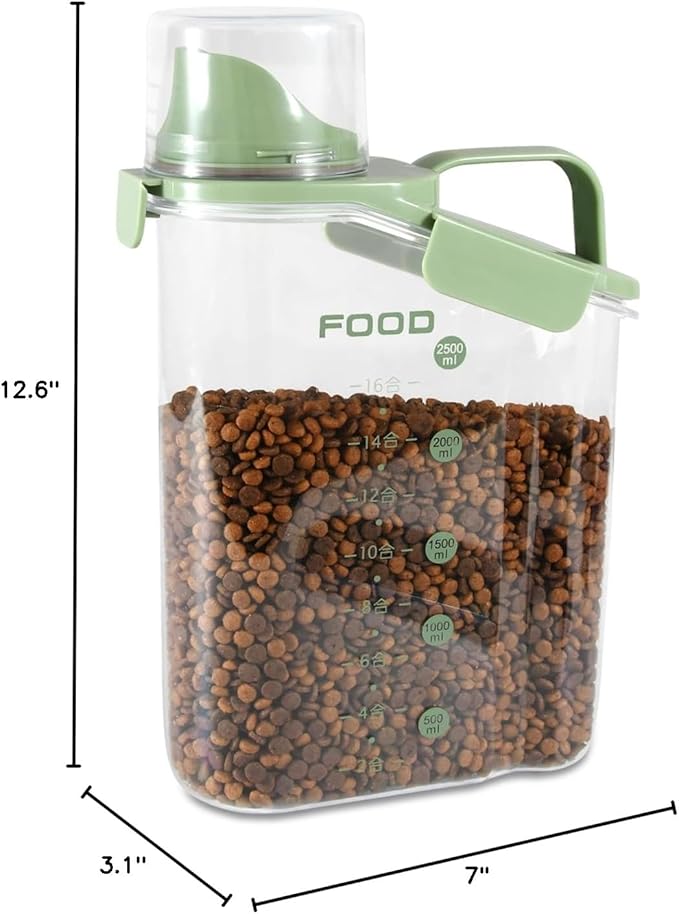 Dog Food Storage Container, Pet Food Storage Containers with Airtight Pour Spout, Cat Food Container with Measuring Cups, Portable Travel Pet Food Container for Dogs, Cats, Birds（Green）
