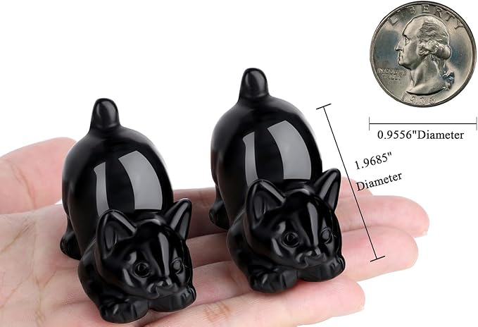 Black Obsidian Cat Statue Crystals and Healing Stones Carved Room Home Decor Figurines for Office Lazy Sculpture Stone Crystal Cute Art Decoration Gemstones Gifts for Cat Lovers Women Teacher