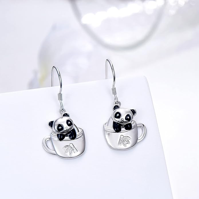 Black Cat Earrings 925 Sterling Silver Mushroom Cat/Black Cat/Panda/Sloth/Capybara/Boston Terrier/Shih Tzu Dangle Earrings Cute Animal Drop Earrings Jewelry Gifts for Women