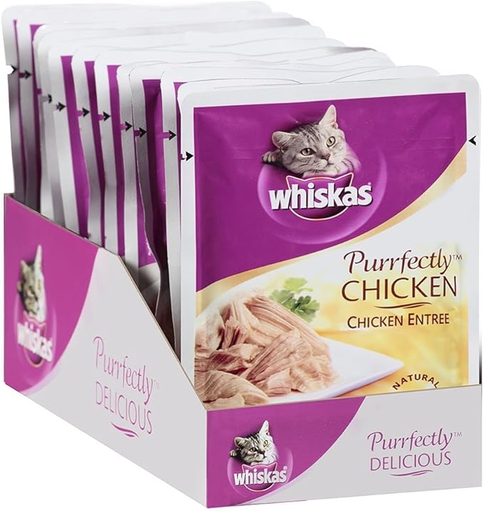 WHISKAS PURRFECTLY Chicken Wet Cat Food Chicken Entree Flavor 3 Ounces (Pack of 24)