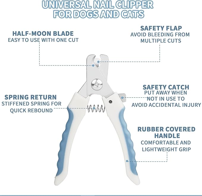 Cat & Dog Nail Clippers with Safety Guard 2Pcs, Professional Pet Nail Clippers for Cats, Kitten Nail Clipper, Cat Claw Clippers,Sharp and Safe,Cat Claw Trimmer Includes Nail File Blue