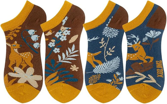 2 Pairs Funny Cartoon Animal Print Cotton Ankle Socks for Women Teens