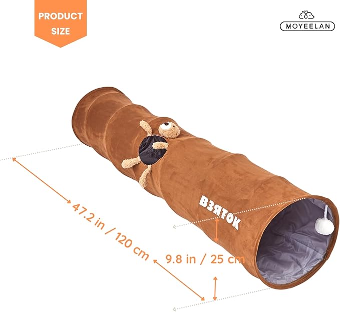 Cat Tunnel, Collapsible Pop-up Pet Tube with Play Ball Toys, 2-Way Cat Tunnels for Indoor Cats, Kitty Tunnel Bored Cat Pet Toys, Peek Hole Toy Ball