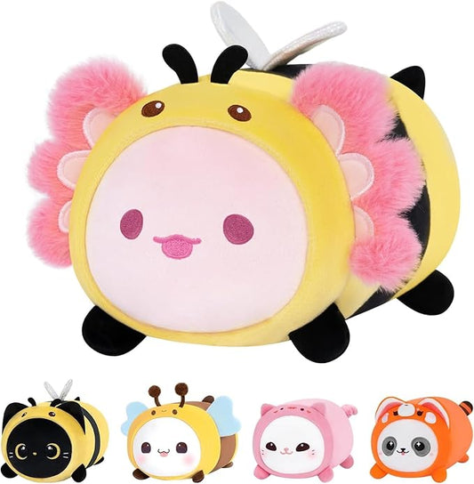 Cute Axolotl Bee Plush Pillow, Kawaii Plushies Axolotl Stuffed Toy, Axolotl Plushies with Bee Outfit Costume, Soft Squishy Birthday Gifts for Kids & Teens (8 Inch)