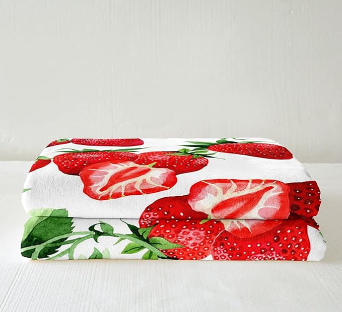 Strawberry Fleece Throw Blanket Girls Kawaii Red Strawberry Blanket for Bed Couch Sofa Women Sweet Tropical Fruit Sherpa Blanket Soft and Cozy Plush Blanket All Season Fuzzy BlanketQueen 90"x90"