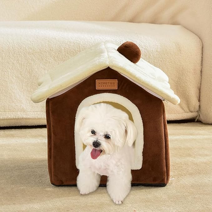 Christmas Cat Bed for Indoor Cats Plaid Christmas Cat Tent Cat Bed Cave for Pets Cats and Dogs (Coffee-L (20.5 X 17 X 19.7 Inch))