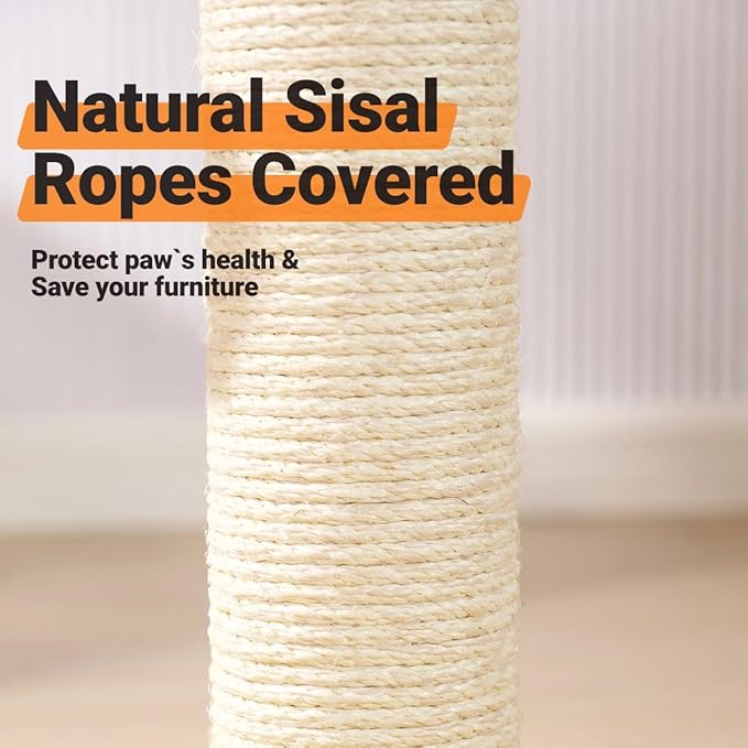 Happi N Pets 22" Cat Scratching Posts for Indoor Cats, Carpet Cat Scratch Post, Sisal Cat Scratcher, Cat Post with Rotatable Hanging Balls & Stable Base, Cat Scratchers for Kittens-Beige