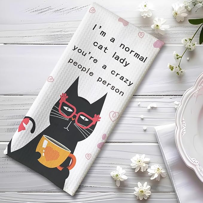 Crazy Cat Lady Gifts,Cat Towel,Cat Kitchen Towels,Cat Hand Towel,Cat Dish Towels,Black Cat Decor,Cat Kitchen Accessories,Gifts for Cat Lovers for Women-Perfect for Decorating Your Kitchen and Bathroom