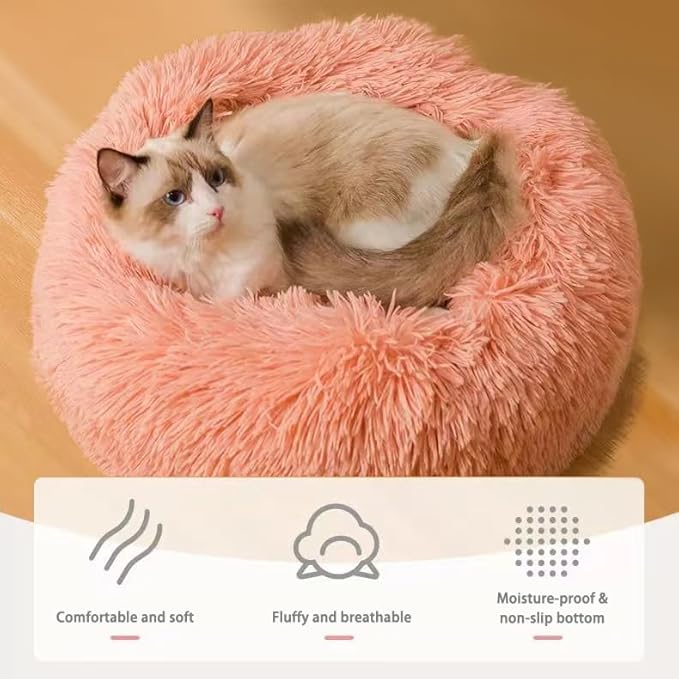 Cat Beds for Indoor Cats, Dog Bed, Cat Bed, Machine Washable, Fluffy Round Pet Bed Non-Slip, Autumn and Winter Warmth, Cuddler Cushion Self Warming (Gradient Brown, 20 inch)