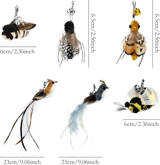 6 Pieces Cat Feather Toys Replacement Cat Toy Wand Refills Cat Toy Replacement Natural Bird Feathers for Cat Toys