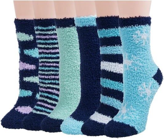 6 Pairs Womens Fuzzy Socks Winter Warm Soft Cozy Fluffy Microfiber House Sleeping Slipper Socks Christmas Gifts