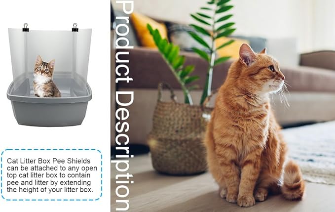 6 Pack Large Size Cat Litter Box Pee Shields, Easy Cleaning Frosted High Side Litter Box Splash Guard Cat Pee Shields for Open Top Litter Pan