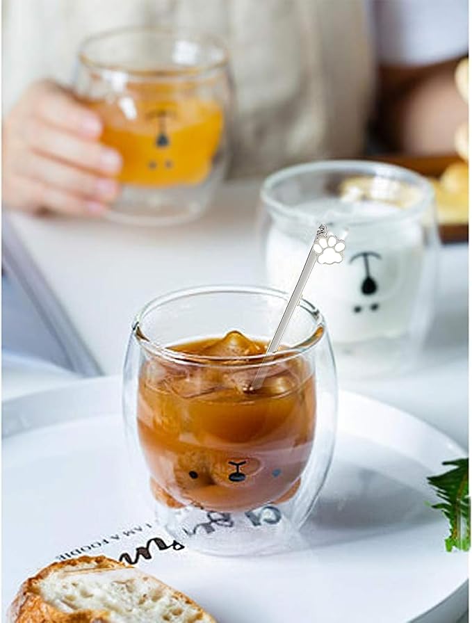 Bear Cute Mugs Kawaii Double Wall Glass Coffee Tea Mill Yogurt Cup Funny Novelty Gift for Women Her Friends Office Birthday Christmas