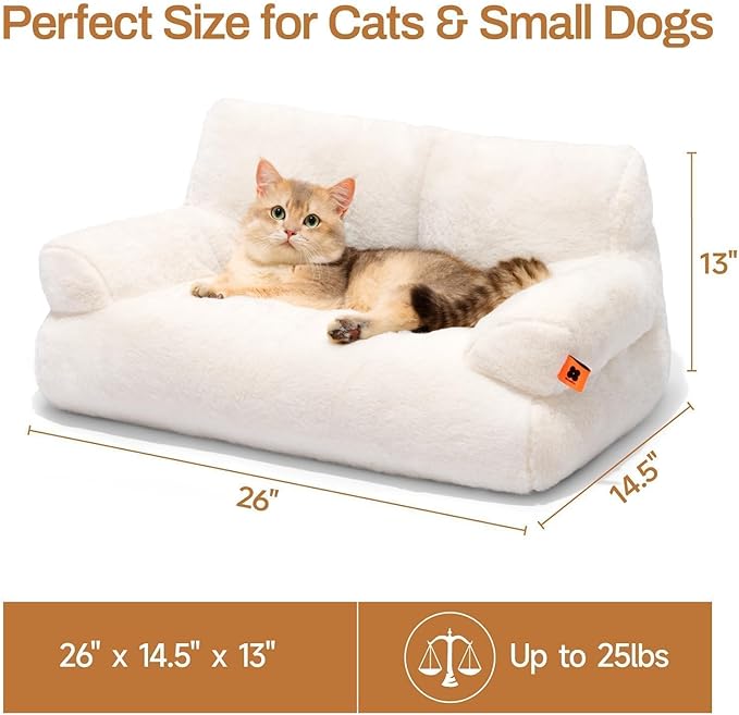 MEWOOFUN Cat Couch Bed for Indoor Cats, Washable Small Dog Beds for Medium Small Dogs & Cats up to 25 lbs, Fluffy Pet Beds with Non-Slip Bottom, 26×19×13 Inch (Beige)