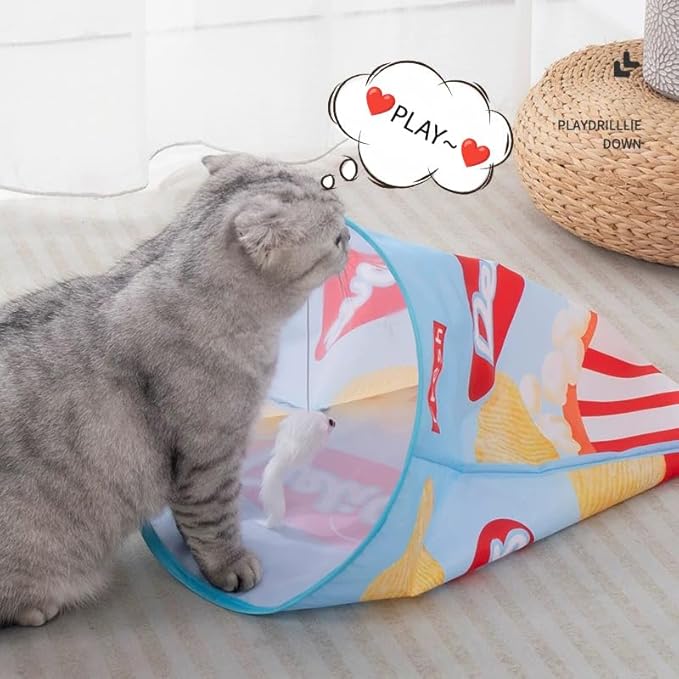 Creative Potato Chip Bag Folding Ring Paper Cat Tunnel Cat Toy Self High Fun Hide and Seek Rolling Dragon Channel Cat Drill Bag with Hanging Toy Pet Supplies (Brown)