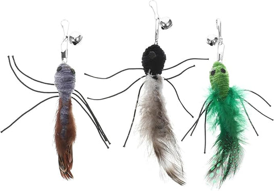 Milisten Cat Toy Wand Replacement with Bell: 3Pcs Interactive Cat Teaser Replacement Insect Attachment - Cat Furry Toy Refills for Cat Kitten Wand (Green+Grey+Black)