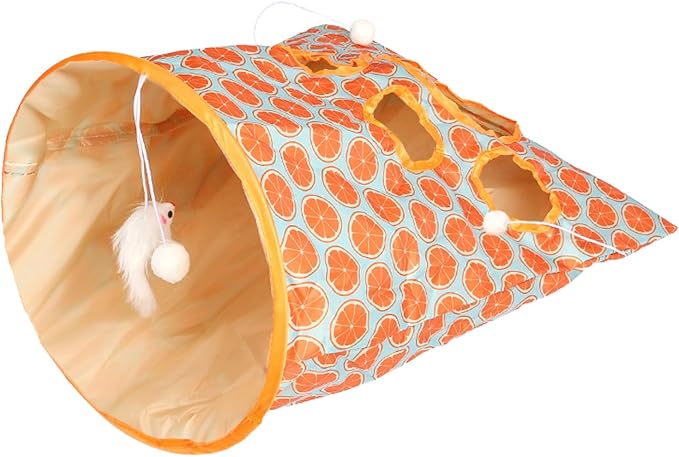 LOQJSS Cat Tunnel Bag Tunnel Bag for Cats Kitty Pet Collapsible Tunnel Crinkle Sack Bag Cat Tunnel Play Cat Drill Bag Self Hide and Seek Play for Indoor Cat Cave Toy (Color:Orange)