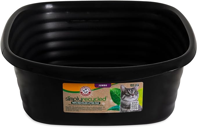 Arm & Hammer Simply Recycled Cat Litter Pan, Jumbo, Easy to Scoop and Clean, Sturdy, Black, Made in USA
