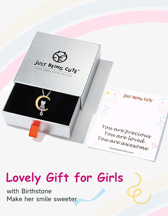 Birthstone Necklace for Women Girls, Cat Necklaces 925 Sterling Silver Teardrop Pendant 18K Gold-Plated Birthstone Jewelry Gifts for Birthday Easter