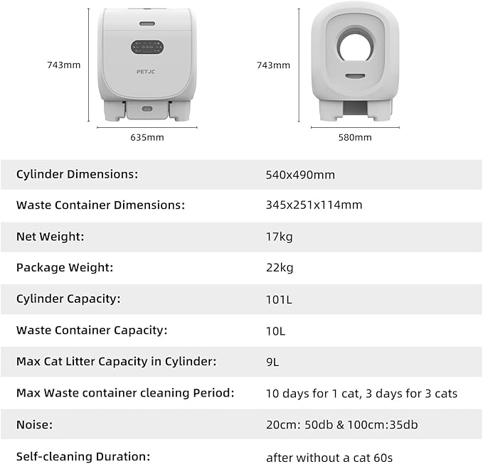 101L Automatic Cat Litter Box Self Cleaning Large Dual Exit Robot Litter Box with Automatic Cleaning for Large Cats, Odor Control, Low Noise, Scoop-Free 10 Days, No App, Pet Activity Structure