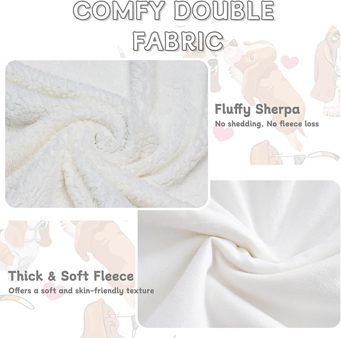 BlessLiving Red Hearts Dog Print Sherpa Plush Blanket Cute Puppy for Kids Adults 3D Animal Print Lightweight Blanket Bassett Hound Gifts Gift for Pet Lovers (Basset Hound,Twin, 60 x 80 Inches)