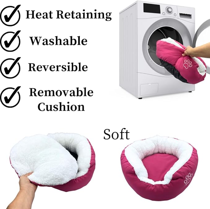 Evelots Warm Pet Bed for Cats or Small Dogs - Calming, Anti-Anxiety, Soft, Cozy Donut Cuddler -Removeable Fluffy Sherpa Insert- Machine Washable -Fleece Lining- Non-Slip Bottom -Assorted Colors