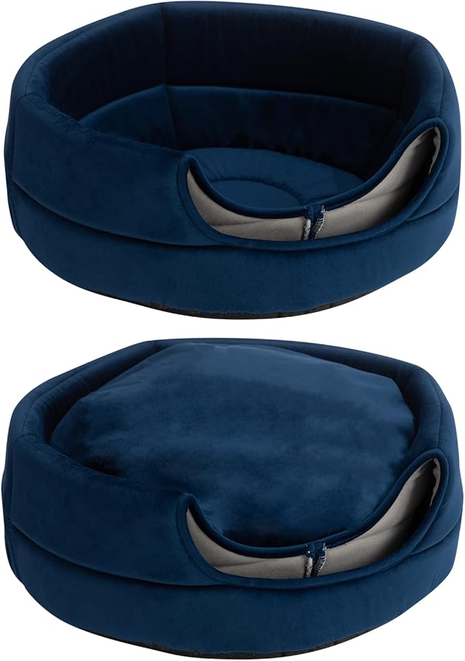 Hollypet Cat Bed for Indoor Cats - Cat Cave Bed, 2 in 1 Cat House, Cat Tent with Removable Cushioned Pillow, Soft and Self Warming Kitten Beds, Cat Beds & Furniture, Puppy or Small Pet Bed, Blue Haze