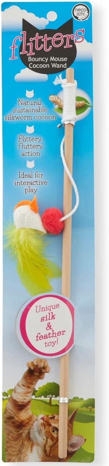 NECOICHI Flitters Wobble Mouse Cocoon Toys, Unique Cat Wand Toy Feather (Feather, Wand Toy)