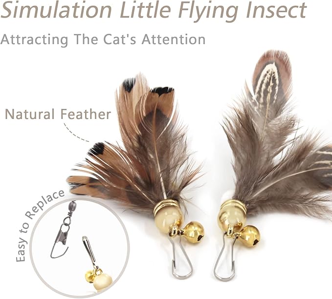 SONGWAY Cat Teaser Wand Toy - 9 Pieces Retractable Cat Wand Toy Set, Insect Worm Replacement Teaser with Bell, Cat Feather Toys for Indoor Cats, Interactive Cat Toy for Kitten Cat