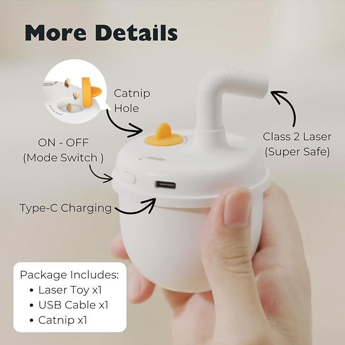 MayMaw Cat Laser Toy - Laser Cat Toys for Indoor Cats, Rechargeable Automatic Cat Laser Toy, Interactive Cat Toy with Tumbler Design, 360° Random Trajectory, 3 Modes, Catnip Included (Beige)