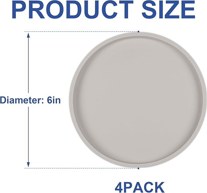 Arespark Pet Silicone Food Mat, Set of 4 Nonslip Waterproof Feeding Bowl Mat with Raised Edges for Food and Water Prevent Spills, Round Eating Tray for Dog Cat Puppy Kitten, 6'' x 6''