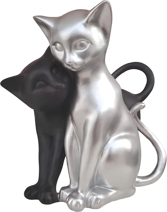 Black and Silver Cat Statue, Couple Sculpture Decor, Creative Art Multi-Color Cat Sculpture, Modern and Simple Home Living Room Decoration, Valentine's Day Gift for Women