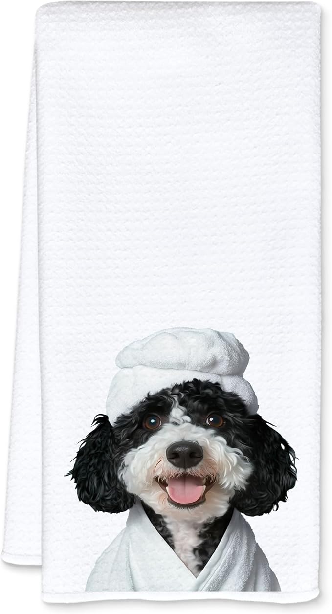 Funny Bathrobe Poodle Hand Towels for Bathroom Washroom Restroom, Poodle Bathroom Decor Hand Towels, Dog Mom Gift for Women Dog Lover, 16x24 Inch