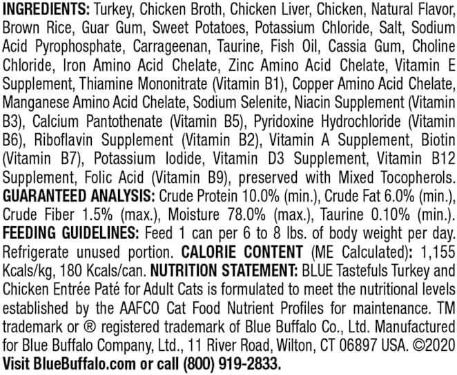 Blue Buffalo Tastefuls Turkey & Chicken Entrée Pate Cat Canned Food, Wheat Free, 5.5 Ounces (Pack of 1)