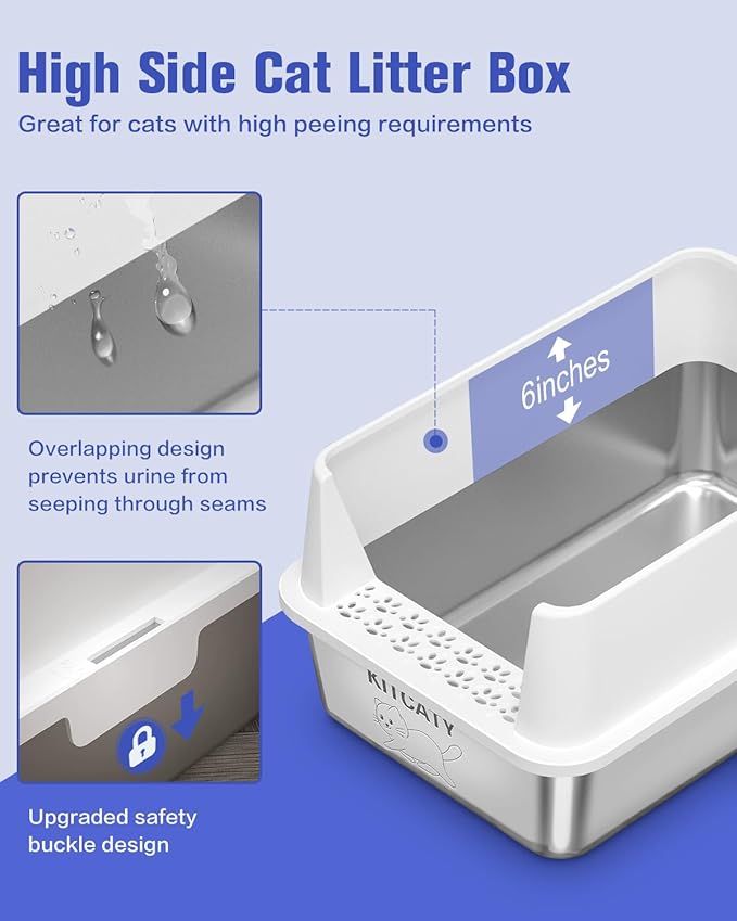2PACK Stainless Steel Litter Box, Metal Litter Box with Lid High Sides, XL Extra Large Litter Box for Big Cats, Never Absorbs Odors, Leak-Proof, Stain-Free, Easy to Clean, Scoop Included（White）