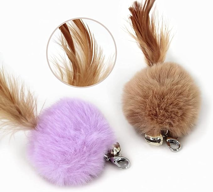 Cat Fluffy Feather Toys Replacement Cat Toy Wand Refills, 6 Pieces Fluffy Cat Toy Feathers Refill, Interactive Cat Teaser Wand Attachments, with Bell