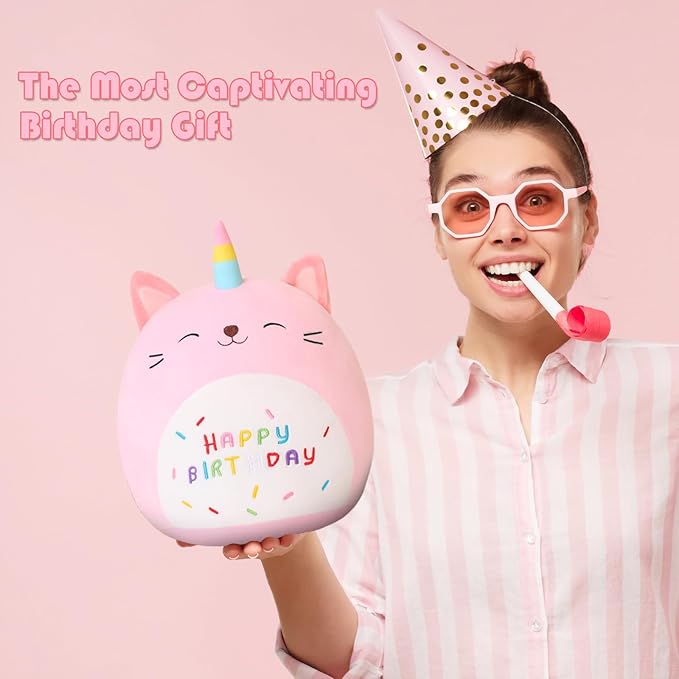 SQEQE Cat Plush Toy Unicorn Cat Stuffed Animal Cute Birthday Cat Plushies Pillow Soft Plushie Doll Gifts for Kid Decor(Pink Caticorn, 10 Inch)