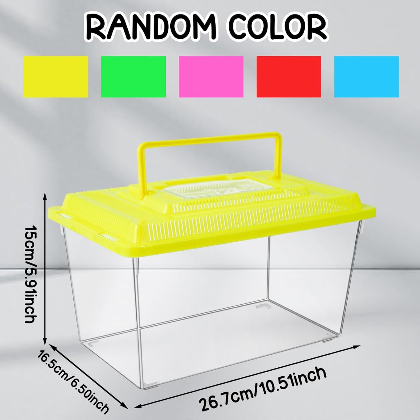 12Pcs Plastic Reptile Terrariums Carrier Cage, Tarantula Enclosure Breeding Box Hatching Container Transparent Fish Tank Turtle Aquarium with Random Color Lid for Lizards, XL(10.6" x 6.7" x 5.9")