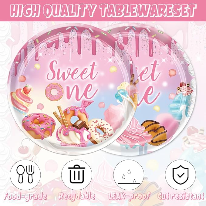 40pcs Donut Birthday Party Decoration,include 20 Dessert Plate, 20 Napkin,Pink Donut Disposable Tableware,Used for Candyland Birthday Party Supplies