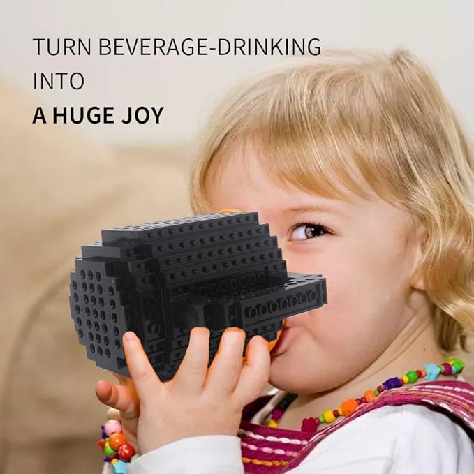 Build-on Brick Coffee Mug, Funny DIY Novelty Cup with Building Blocks Creative for Kids Men Women Xmas Birthday (Cool Black)