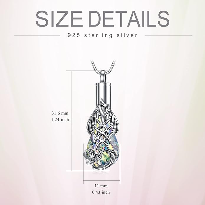 Animal Crystal Urn Necklace For Ashes Sterling Silver Butterfly Dragonfly Bee Phoenix Peacock Hummingbird Fox Angel Wing Pentagram Pentacle Cremation Necklace Heart Teardrop Urn Holder Necklaces For Women Memorial Jewelry