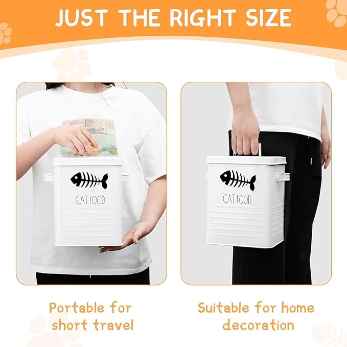Cat Food Storage Container, Cat Food Container with Metal Lids, Metal Cat Treat Container with Dry Food Scoop, Pet Food Container for Kitchen Counter, Airtight Cat Food Storage Container