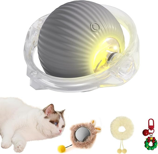 Smart Interactive Cat Toy Ball - Plush Smart Automatic Cat Toy with Light, Interactive Cat Toy for Indoor Cats, Cat Interactive Toy for Indoor Cats, USB Rechargeable, Auto On/Off(Grey)