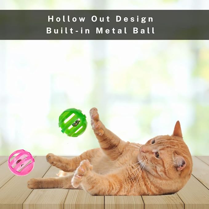 Frou.Frou 10 Cat Bell Balls Plastic Ball Cat Toys for Interactive Play, Assortment Toys for Indoor Cats & Kitten, Jingle Rattle Toy Assorted Color