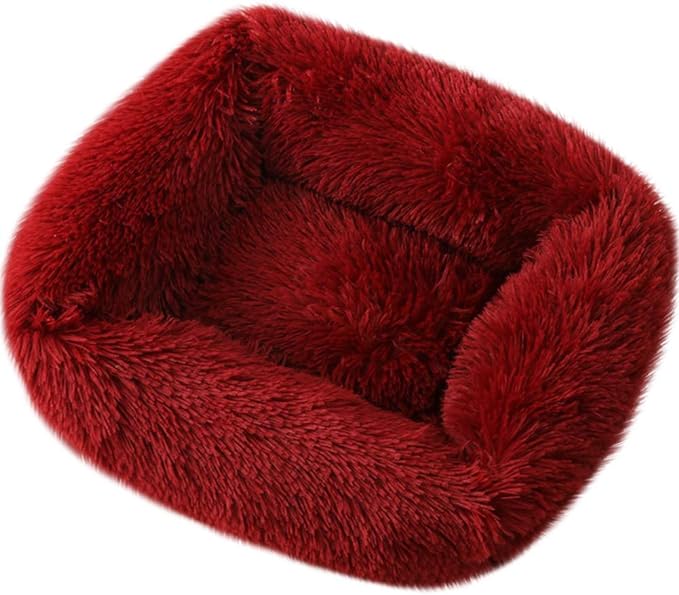 La La Pet® Donut Dog Cat Bed Cozy Cave Pet Bed Burrow Dog Bed Calming Cuddler Self-Warming Pet Bed Soft Plush Pet Cushion Improved Sleep for Cats Small Medium Dogs Red S