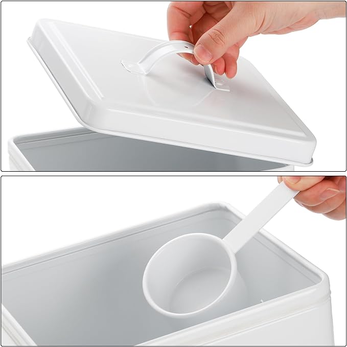 Youeon 5 Lbs- 25 Cup Metal Dog Food Storage Container with Lid and Scoop, Airtight Dog Treat Container, Farmhouse Pet Food Storage Container, Cute Dog Food Canister, Gift for Dogs and Owners, White