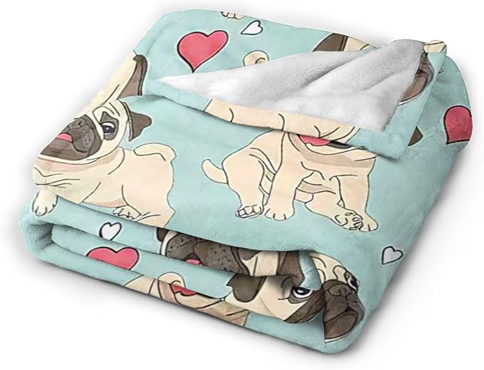 Funny Pug Blanket - Cute Throw for Dog Decor, Cozy Print Flannel Fleece, Soft Plush Fuzzy Warm Lightweight Bedding, Gifts for Women Men Girls Kids 50"X40"