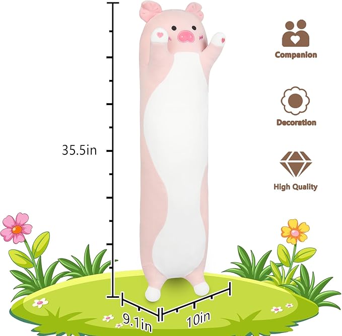 Long Pig Plush Pillow,35.5" Large Pig Stuffed Animal,Weighted Pig Plush,Cuddly Sleeping Hugging Pillows, Soft Giant Body Pillow,Beloved Pig Plush Toy Gift at Birthday