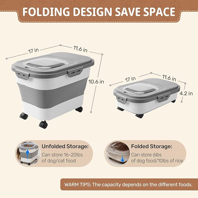 Dog Food Storage Container 2pack*20LB,Collapsible Dog Food Container with Travel Silicone Bowl and Scoop for Dog/Cat/Bird Food/Cat litter,Keep Dry Food Fresh,Easy to Move.